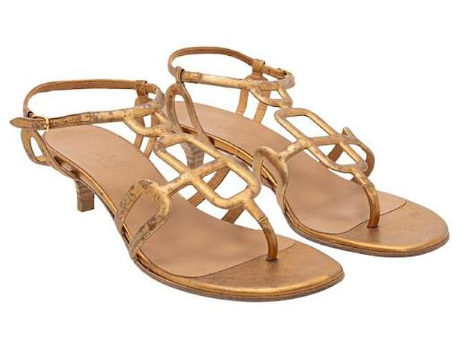 Hermès gold sandals Golden Leather  ref.1319859
