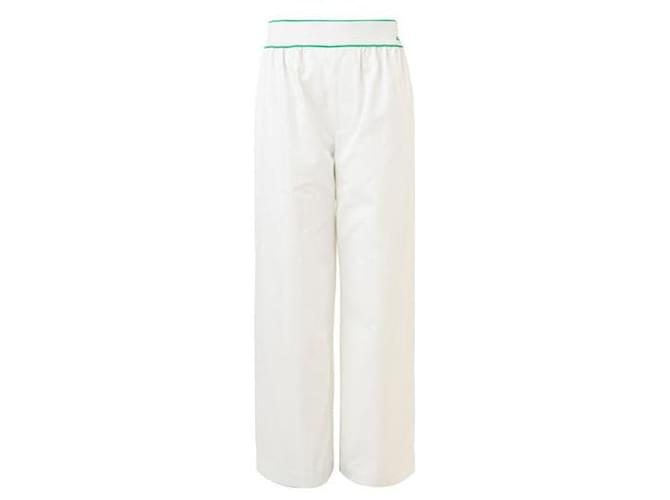 Bottega Veneta Logo-waistband wide-leg trousers White Cotton  ref.1319870