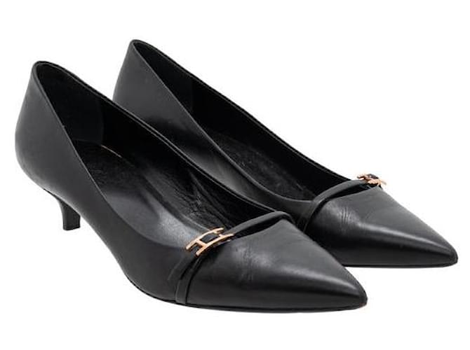 Hermès Black Leather Pointed Toe Kitten Heel  ref.1319871