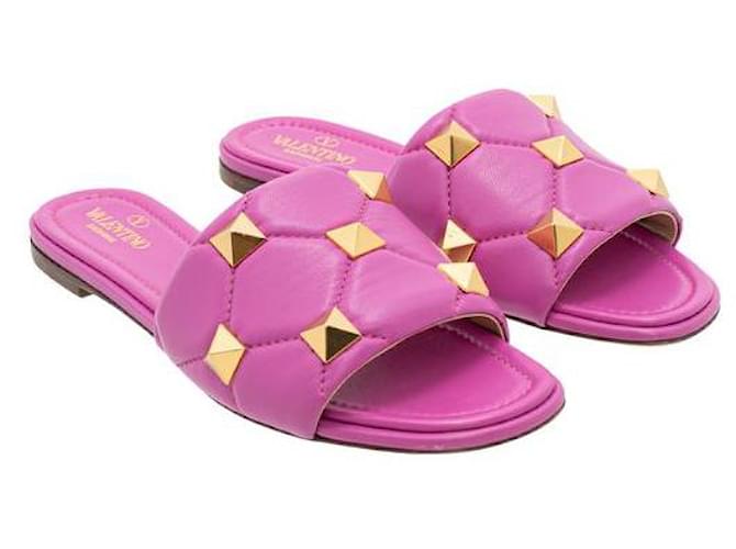 Valentino Roman Stud 5mm Flat Slide Sandals Pink  ref.1319872