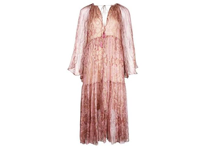 Vestido escalonado de seda con estampado de cachemira rosa de Zimmermann  ref.1319881