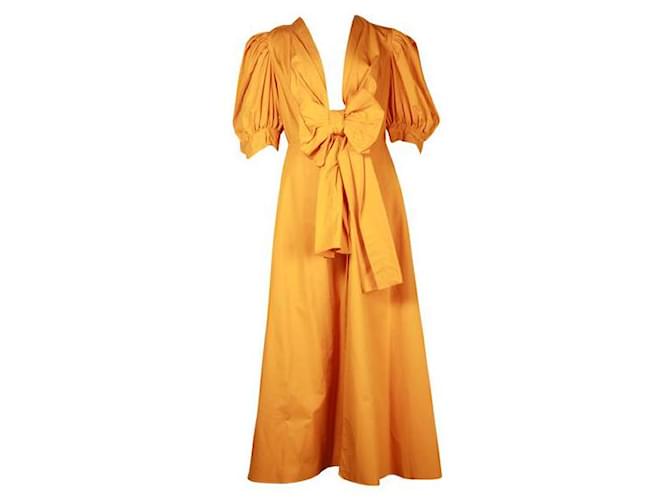 Autre Marque SILVIA TCHERASSI Miosotis Mustard Puffed Sleeves Buttoned Dress Yellow Cotton  ref.1319883