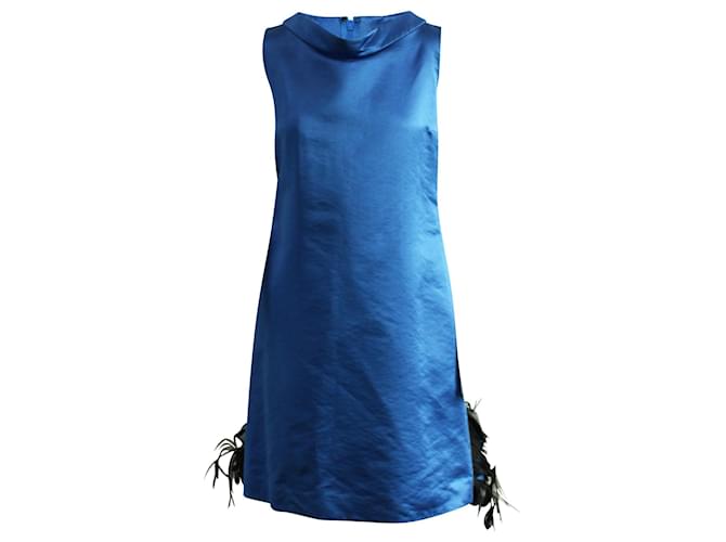 Saint Laurent Vestido sin mangas de plumas Azul Seda  ref.1319896