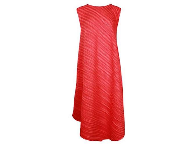 Pleats Please Bright Red Pleated Long Dress Polyester  ref.1319913