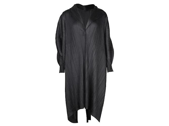 Pleats Please Black Pleated Oversized Coat Polyester  ref.1319914