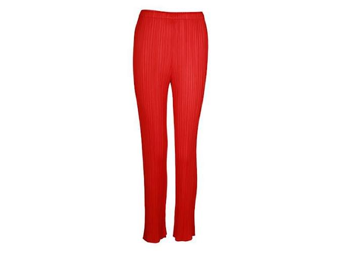 Pleats Please Pantalon plissé rouge Polyester  ref.1319918