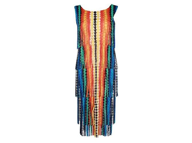 Pleats Please Multicolor Pleated Dress with Fringes Multiple colors Polyester  ref.1319920