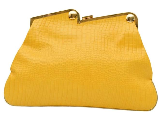 Just Cavalli Gelbe Krokodilmuster-Falt-Clutch-Handtasche mit Rahmen oben Leder  ref.1319938
