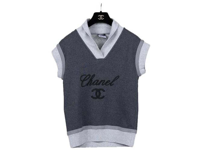 Chanel CC Logo Grey Relaxed Jumper Cotton  ref.1319941