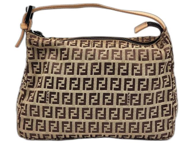 Fendi Zucchino Mamma Baguette Handbag Brown Cloth  ref.1320052