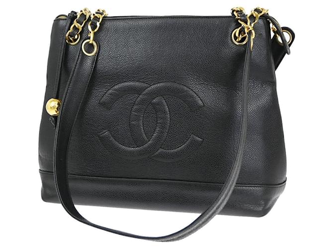 Timeless Chanel Logo CC Black Leather  ref.1320066