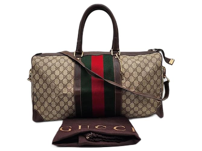 Gucci GG Ophidia Duffel Travel Boston Bag Brown Leather Cloth  ref.1320134