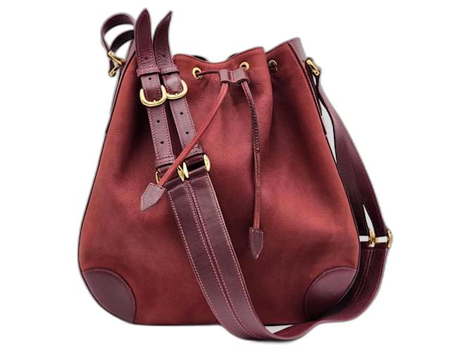 Marmont Gucci Sima Drawstring Bucket Bag Dark red Leather  ref.1320166