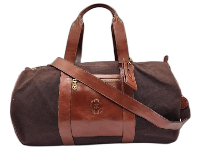 Luggage Céline Celine Brown Canvas Leather Duffel Travel Boston Bag Cloth  ref.1320167