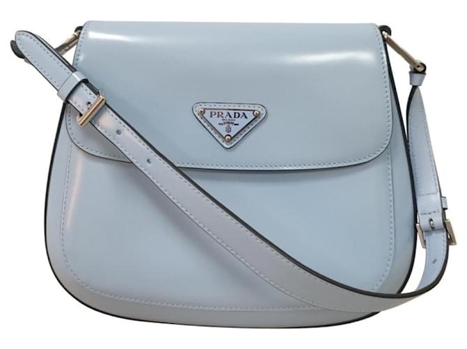 Prada Cleo Blue Brushed Leather Shoulder Flap Bag Patent leather  ref.1320168