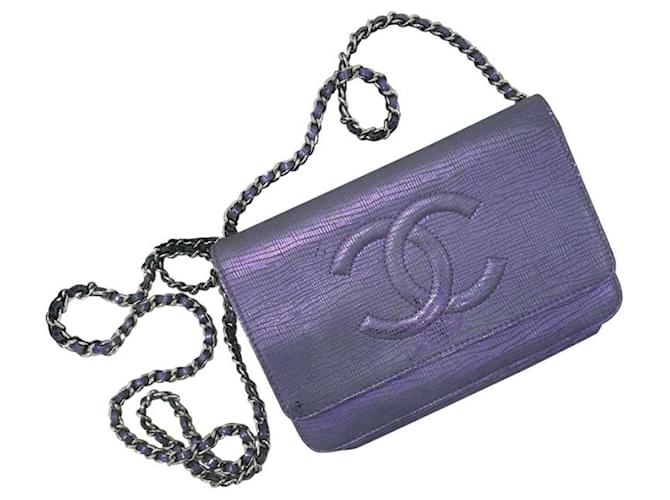 Chanel Purple Metallic Crackling Lizard Printed Timeless WOC Dark purple Leather  ref.1320175