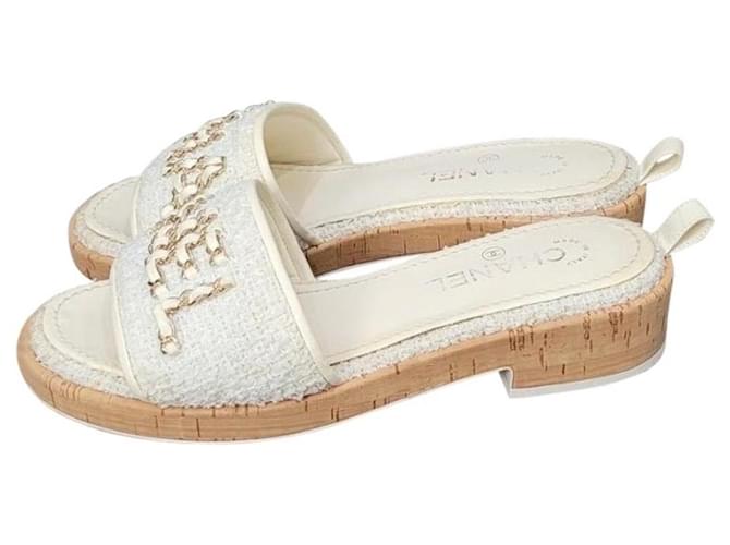 Chanel 2021 Tweed Mule Sandals Flip Flops Damier ebene  ref.1320178