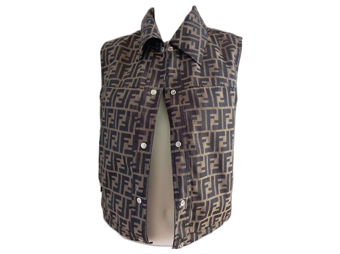 Fendi Monogram sleeveless jacket Brown
