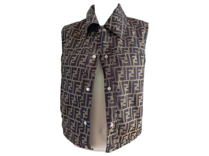 Fendi Monogram sleeveless jacket Brown Polyamide  ref.1320205