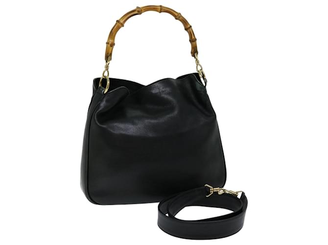 GUCCI Bamboo Shoulder Bag Leather 2way Black Auth th4752  ref.1320211