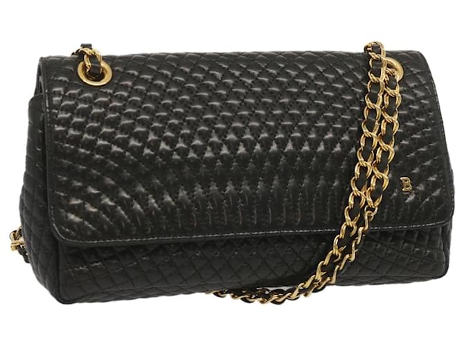 BALLY Quilted Chain Shoulder Bag Leather Black Auth yb531  ref.1320216