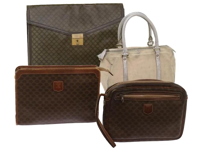 Céline CELINE Macadam Canvas Hand Bag Pochette PVC 4Set Marrone Beige Auth bs12454  ref.1320226