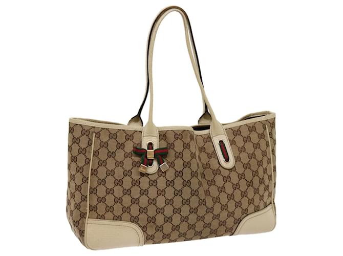 GUCCI GG Canvas Web Sherry Line Tote Bag Beige Red Green 163805 Auth ti1578  ref.1320254