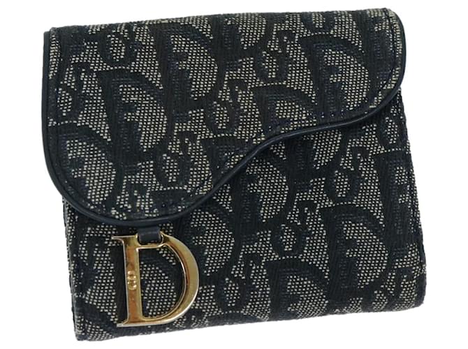 Christian Dior Trotter Canvas Saddle Wallet Navy Auth 69678 Navy blue  ref.1320269