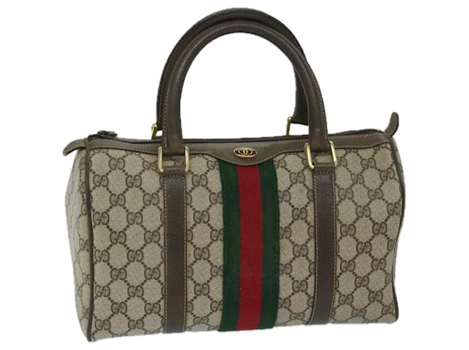 GUCCI GG Canvas Web Sherry Line Boston Bag PVC Beige Red Green Auth th4733  ref.1320272