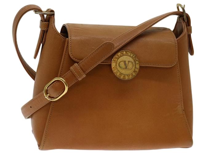 VALENTINO Shoulder Bag Leather Brown Orange Auth bs12841  ref.1320281