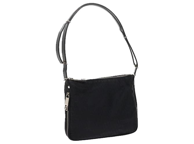 FENDI Zucchino Canvas Shoulder Bag Black Auth 61487  ref.1320285