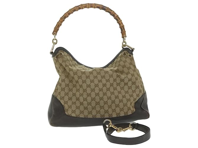 GUCCI GG Canvas Bamboo Shoulder Bag 2way Beige 282315 auth 61957  ref.1320318