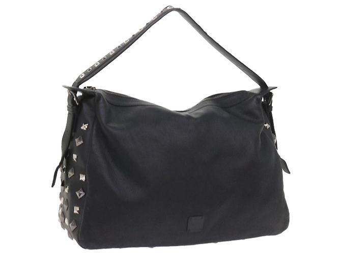MCM Vicetos Logogram Nieten Umhängetasche PVC Leder Schwarz Auth fm2976