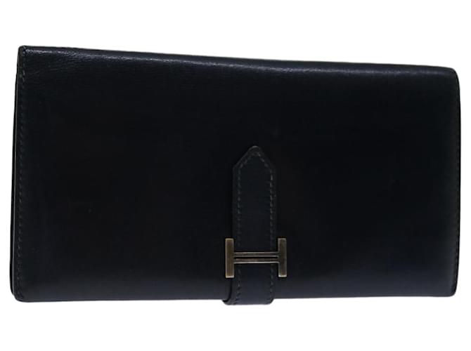 Hermès HERMES Long Wallet Leather Black Auth bs12726  ref.1320346