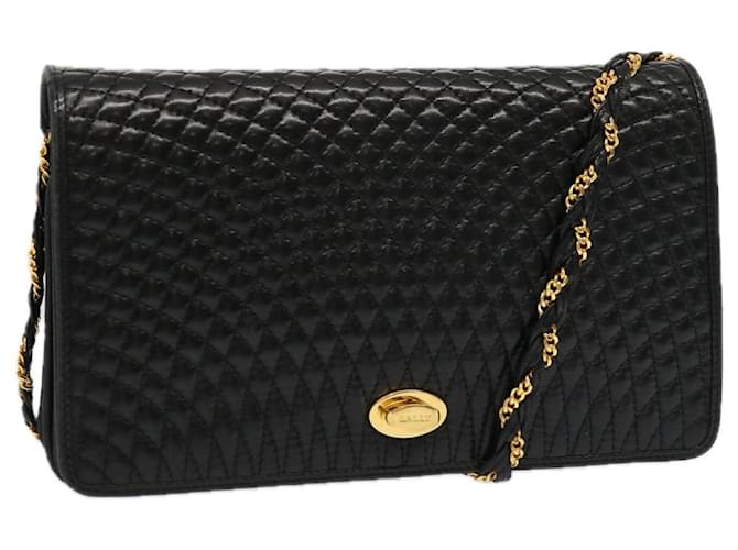 BALLY Quilted Chain Shoulder Bag Leather Black Auth am5980  ref.1320382