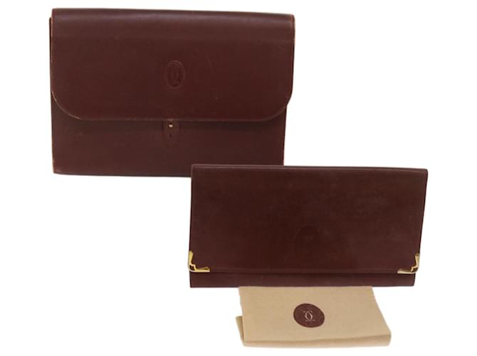CARTIER Clutch Bag Leather 2Set Wine Red Auth bs12440  ref.1320383
