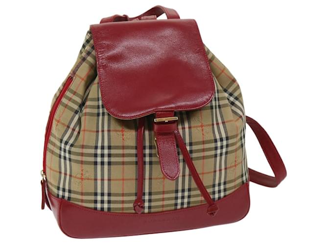 BURBERRY Nova Check Backpack Canvas Beige Red Auth 68741 Cloth  ref.1320387