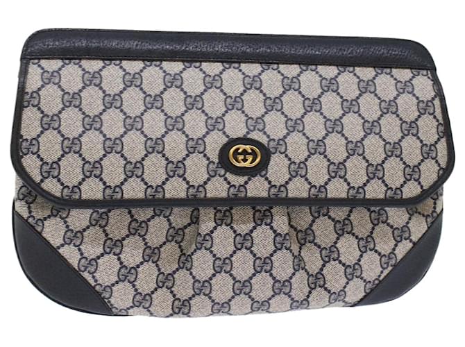 GUCCI GG Canvas Clutch Bag PVC Leather Gray Navy Auth ep1131 Grey Navy blue  ref.1320400