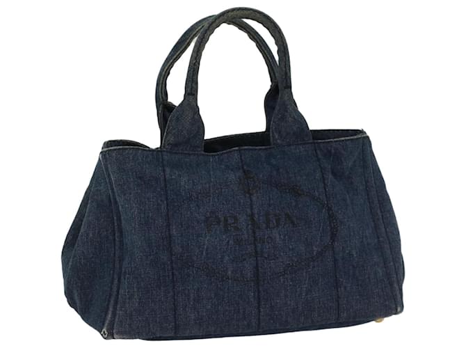 PRADA Canapa MM Hand Bag Canvas Blue Auth 52503 Cloth  ref.1320409