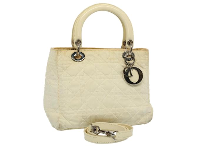 Christian Dior Lady Dior Canage Hand Bag Nylon 2way White Auth 54363  ref.1320412