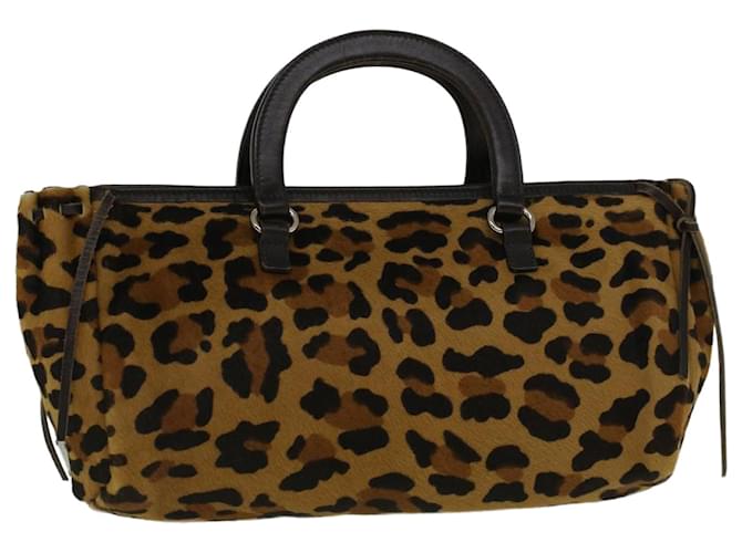 PRADA Leopard Shoulder Bag Harako leather Brown Auth bs9804  ref.1320416