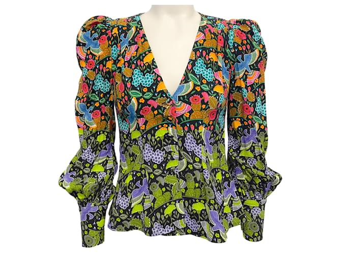 Autre Marque La DoubleJ Black Multi Floral Puff Sleeve Blouse Viscose  ref.1320524