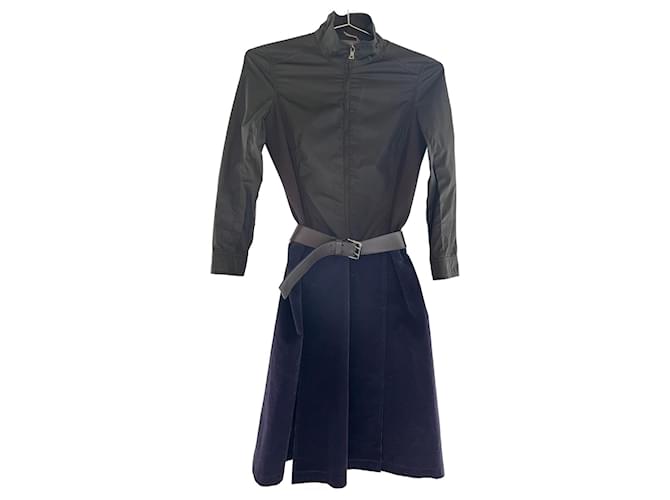 Prada – Kleid aus Nylon und Cord mit Gürtel, 1990S Baumwolle  ref.1320537