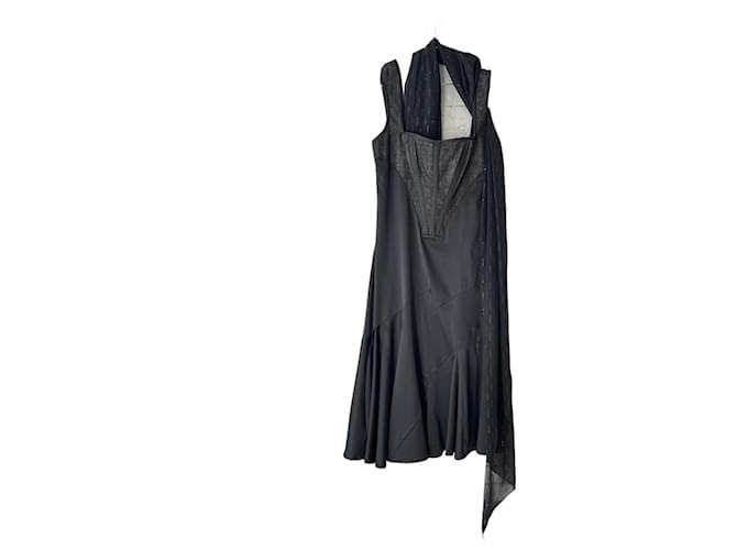 Roberto Cavalli Vestido preto com espartilho e estola brilhante combinando Algodão  ref.1320539