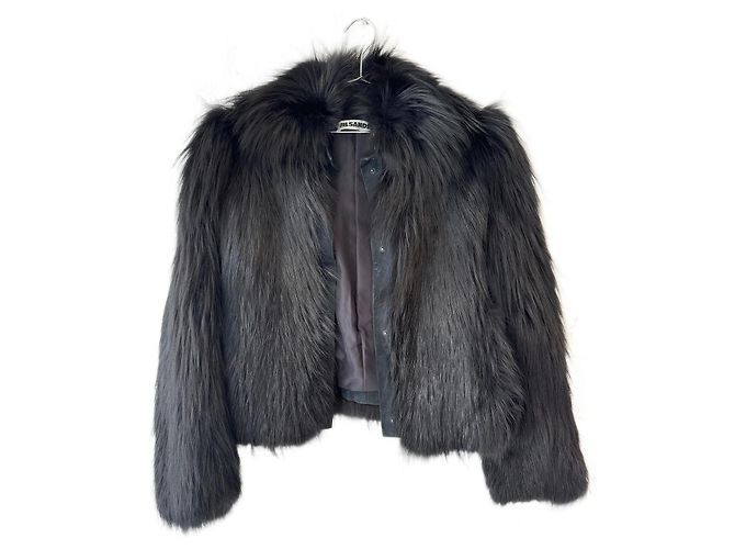 Jil Sander Fox Fur Coat Black