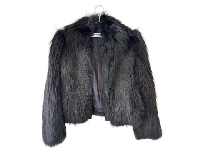 Jil Sander Fox Fur Coat Black Silk  ref.1320549