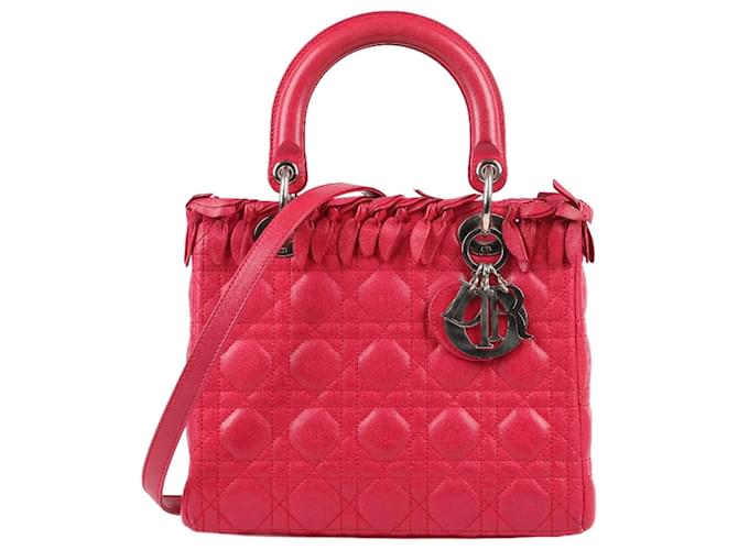Christian Dior Lambskin Cannage Bow Medium Lady Dior Fuchsia Pink Leather  ref.1320590