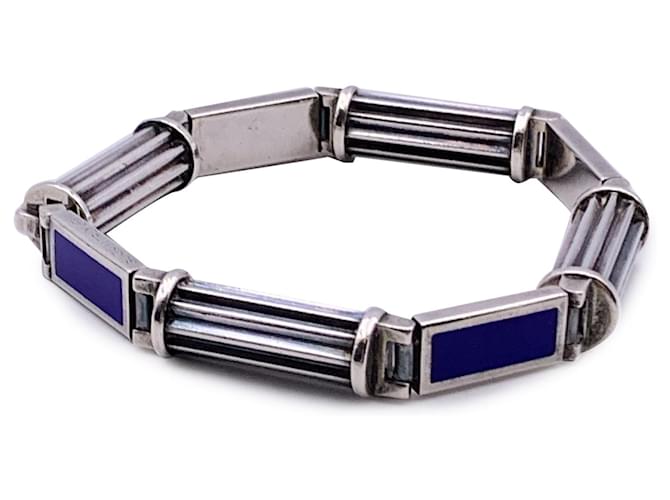 Gucci Vintage Sterling Silver 925 Blue Enamel Bracelet Bangle Silvery  ref.1320655