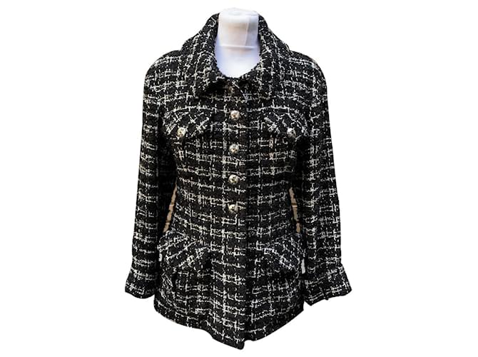 Chanel Taille de veste planisphère en tweed noir et blanc 38 fr Coton  ref.1320658