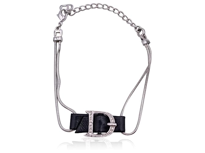 Christian Dior Bracelet en métal argenté avec logo et cristaux à boucle D  ref.1320659